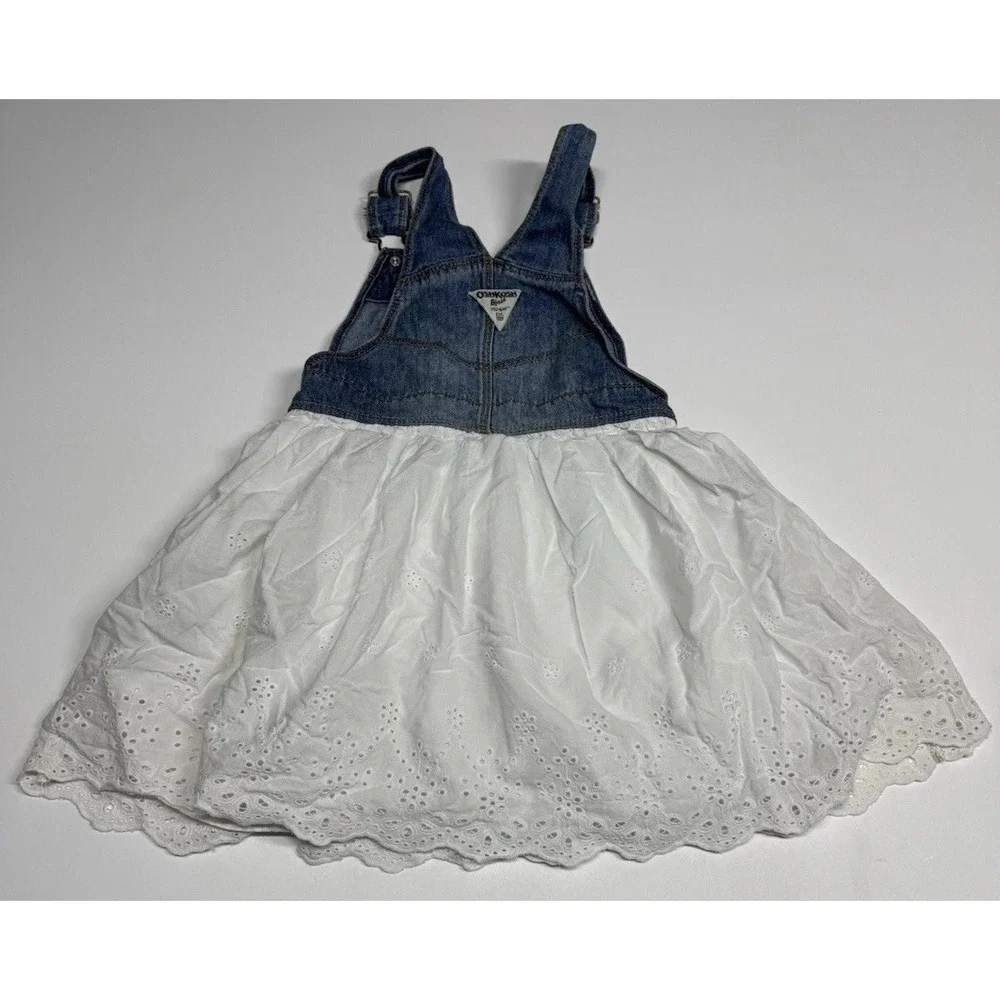 Osh Kosh B'Gosh‎ Size 5T Jumper Overall Dress Girls Denim White Eyelet Oshkosh